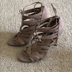 Forever 21 Taupe Suede Lace Up Heels
